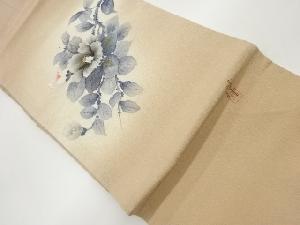 作家物　縮緬地椿模様名古屋帯